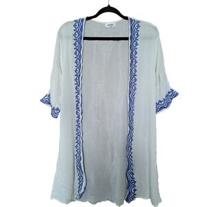 Embroidered Kimono-Style Cardigan Top Size S Off-White & Blue